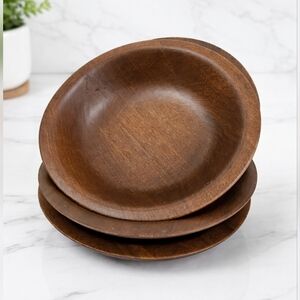 Vintage Set Of 4 Solid American Dark Walnut Salad Bowls Mid Century Modern